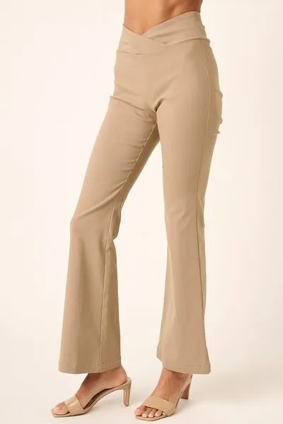 Surplice V Waist Flare Pants - Mocha