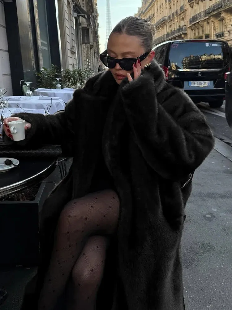 TARUXY Winter Loose Mink Velvet Imitation Fur Splicing Long Coat Fur Suit Collar Women's Coat High Street Fashion Lady Overcoat