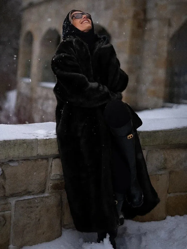 TARUXY Winter Loose Mink Velvet Imitation Fur Splicing Long Coat Fur Suit Collar Women's Coat High Street Fashion Lady Overcoat