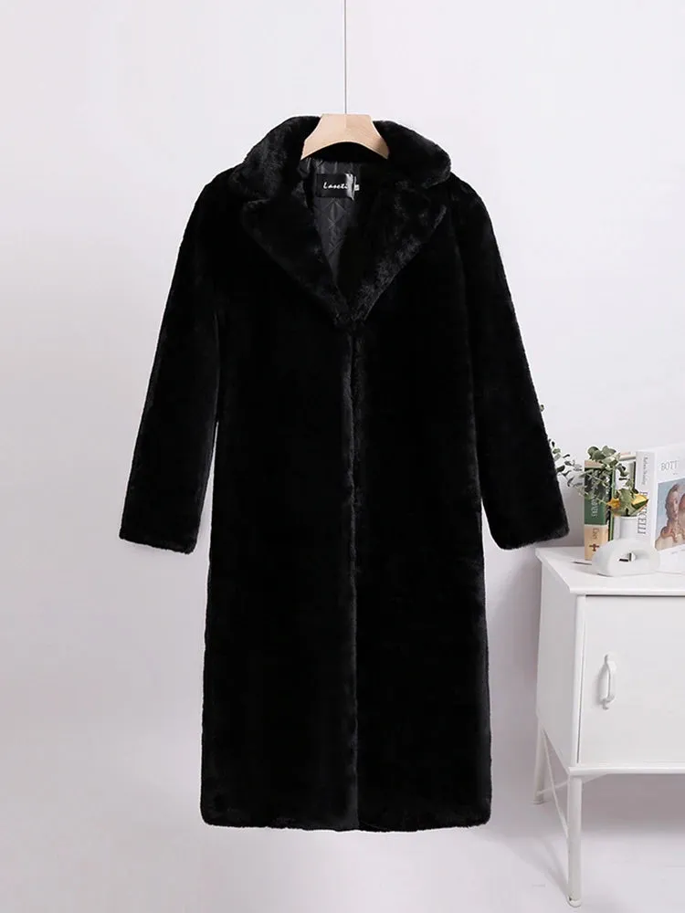 TARUXY Winter Loose Mink Velvet Imitation Fur Splicing Long Coat Fur Suit Collar Women's Coat High Street Fashion Lady Overcoat