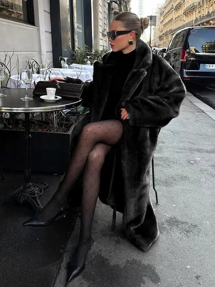 TARUXY Winter Loose Mink Velvet Imitation Fur Splicing Long Coat Fur Suit Collar Women's Coat High Street Fashion Lady Overcoat