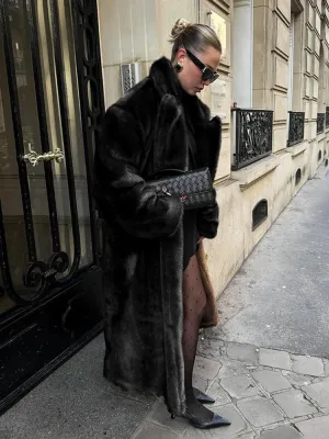 TARUXY Winter Loose Mink Velvet Imitation Fur Splicing Long Coat Fur Suit Collar Women's Coat High Street Fashion Lady Overcoat