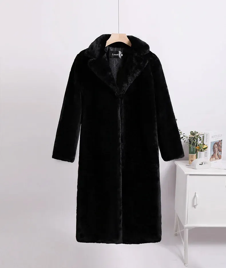 TARUXY Winter Loose Mink Velvet Imitation Fur Splicing Long Coat Fur Suit Collar Women's Coat High Street Fashion Lady Overcoat