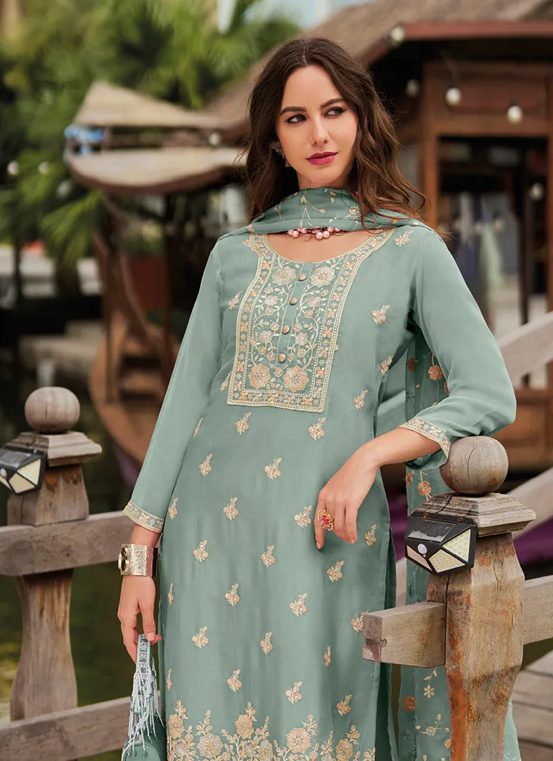 Teal Blue Embroidery Festival Salwar Kameez Suit