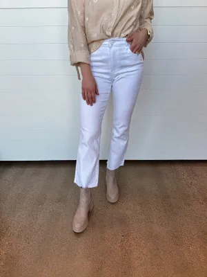 The Kelsey High Rise Raw Hem Ankle Flare - Optic White