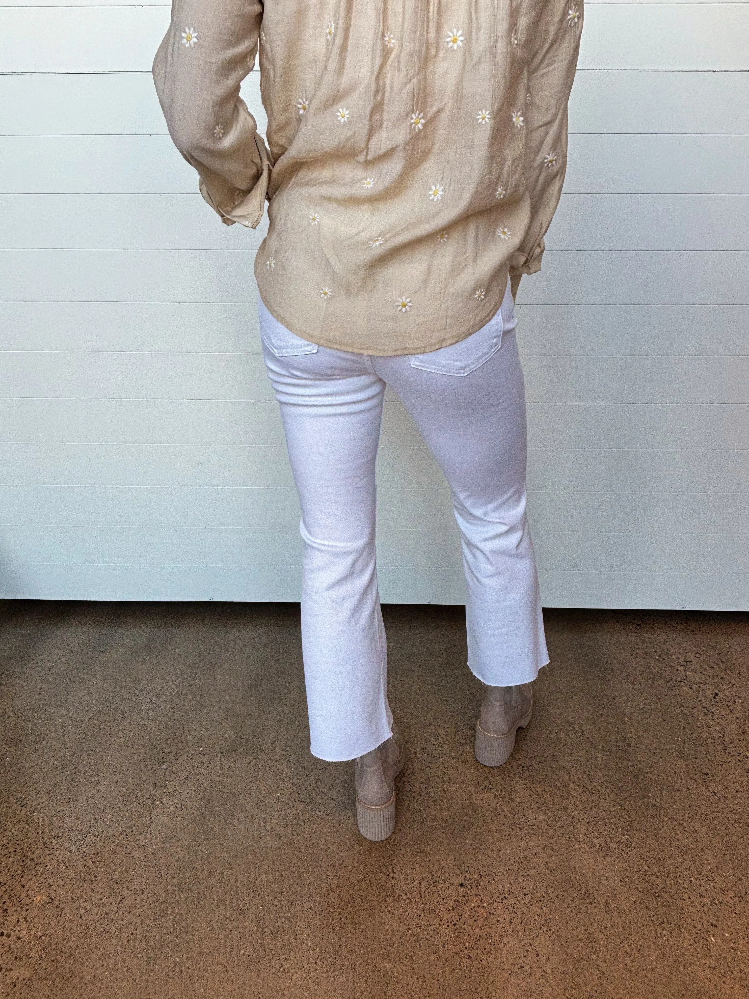 The Kelsey High Rise Raw Hem Ankle Flare - Optic White