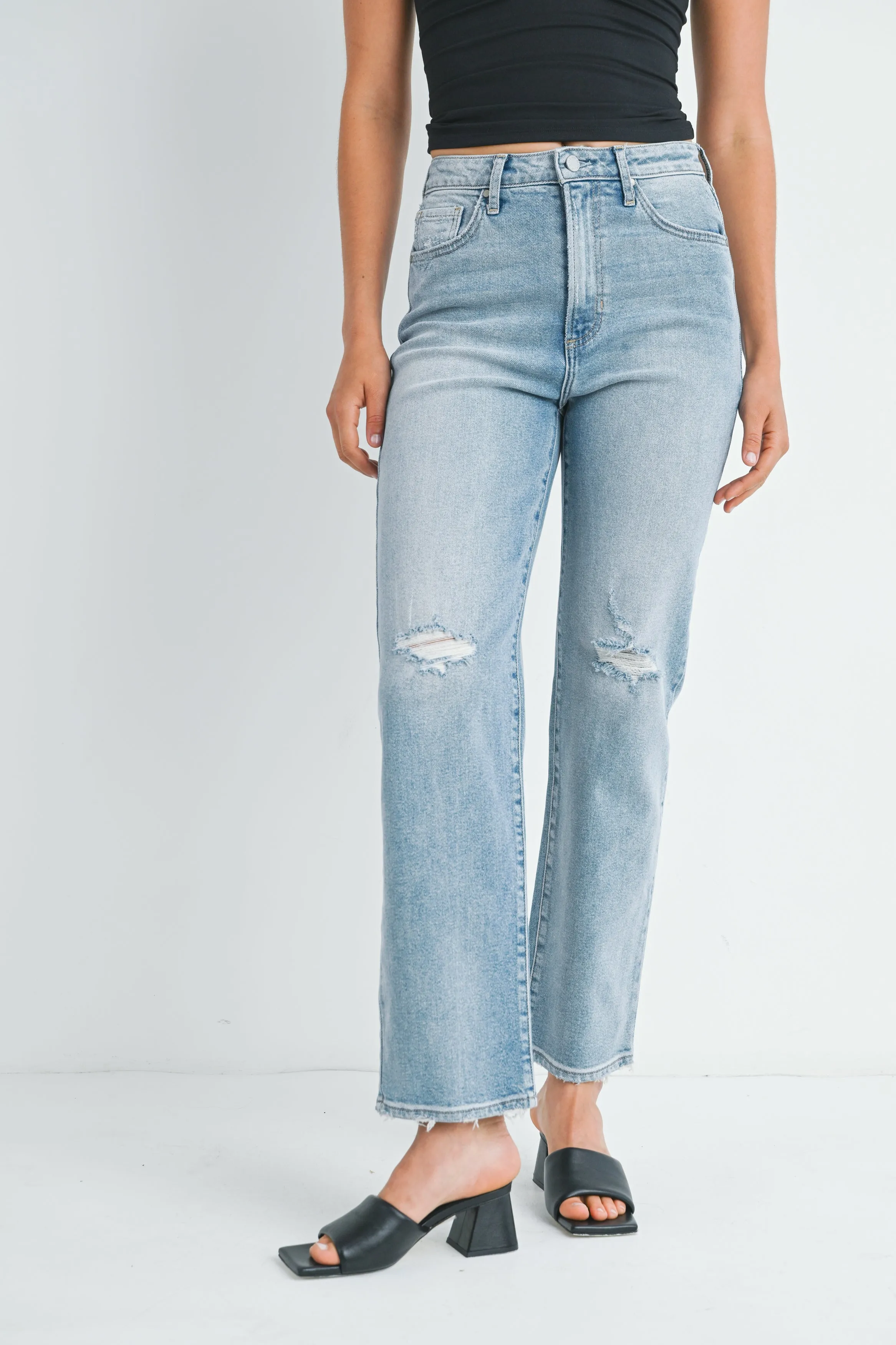 The Noelle High Rise Distressed Dad Jeans
