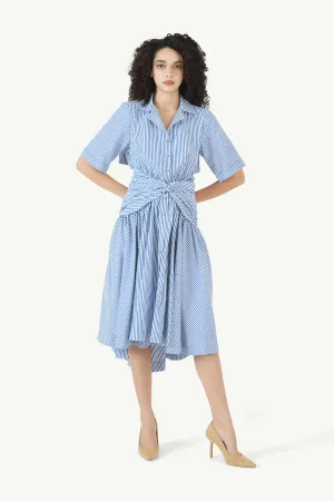 Tie Shirt Dress- Blue Stripe