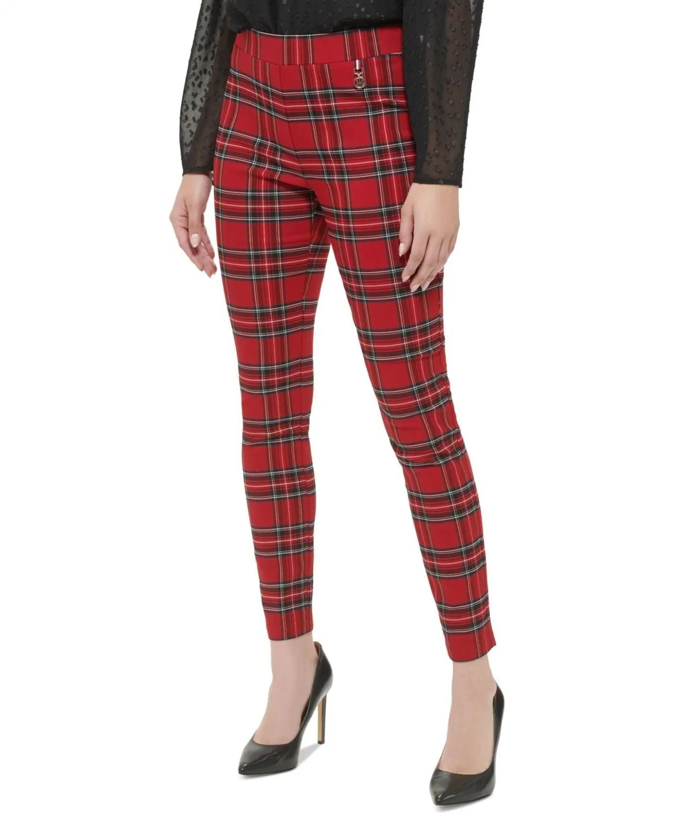 Tommy Hilfiger Women's Plaid Pull-On Mid-Rise Pants H29PT92F