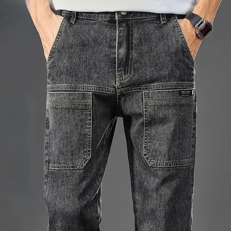 TrendMarke Herren Slim-Fit Cargo Jeans mit Sechs Taschen