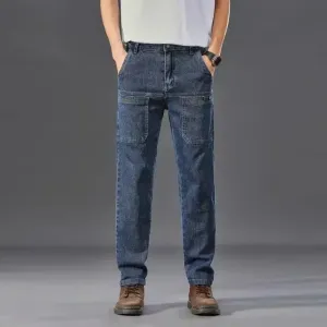 TrendMarke Herren Slim-Fit Cargo Jeans mit Sechs Taschen
