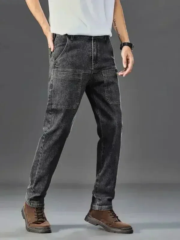TrendMarke Herren Slim-Fit Cargo Jeans mit Sechs Taschen