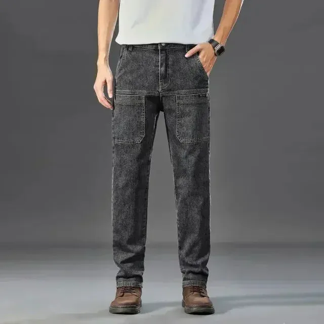TrendMarke Herren Slim-Fit Cargo Jeans mit Sechs Taschen