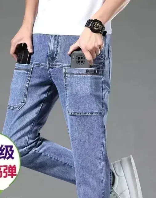 TrendMarke Herren Slim-Fit Cargo Jeans mit Sechs Taschen