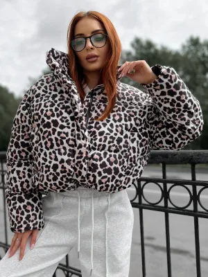 Trendy Women's Leopard Print Loose Short Puffer Coat