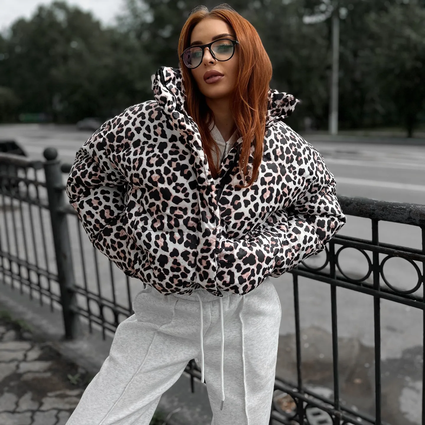 Trendy Women's Leopard Print Loose Short Puffer Coat