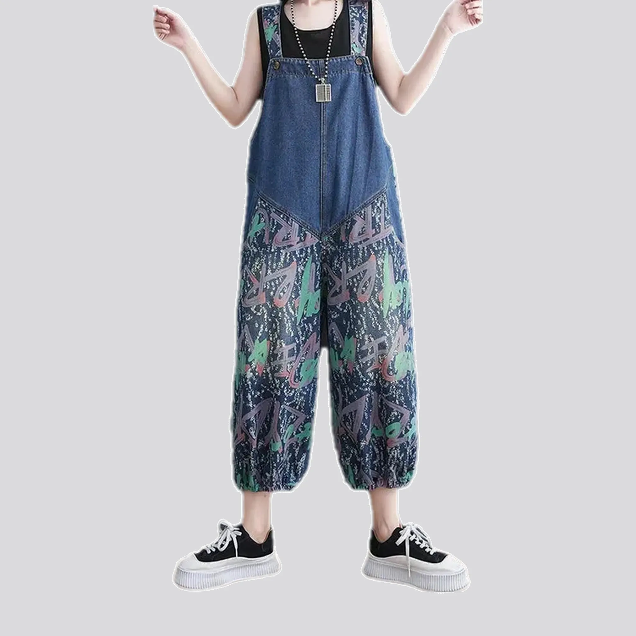 Unique graffiti pattern women's jeans overall