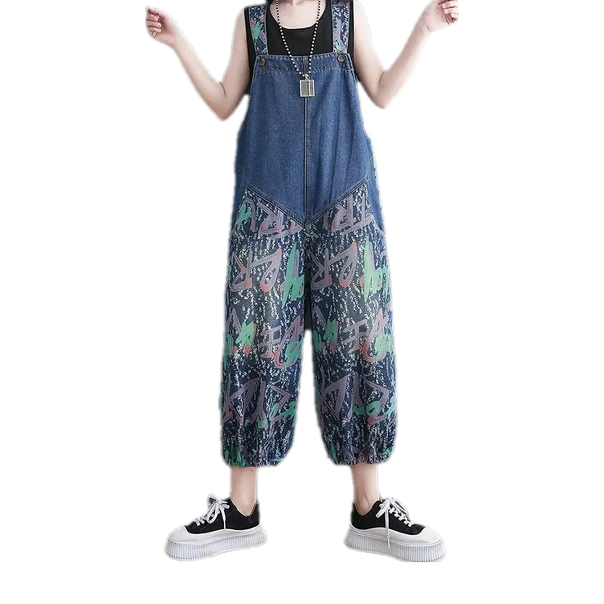 Unique graffiti pattern women's jeans overall