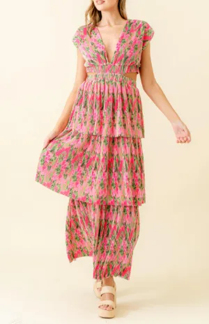 V Neck Tiered Maxi Dress