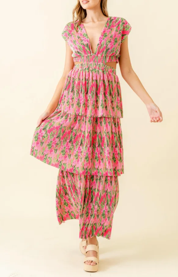 V Neck Tiered Maxi Dress