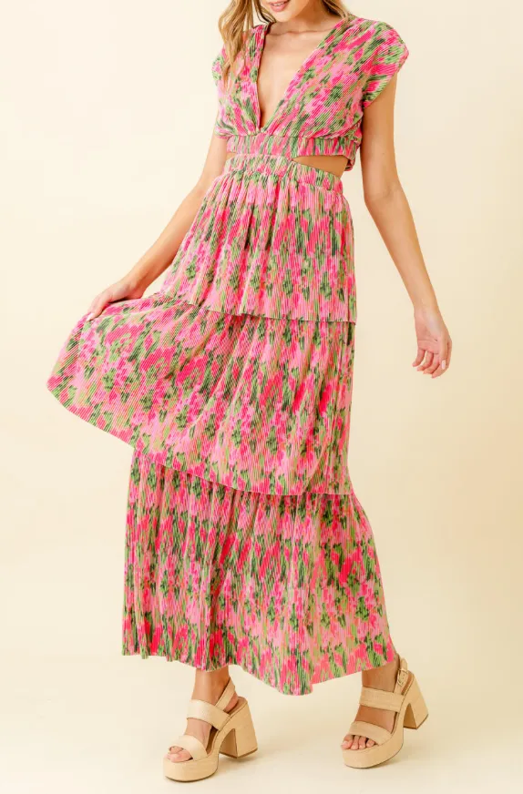V Neck Tiered Maxi Dress