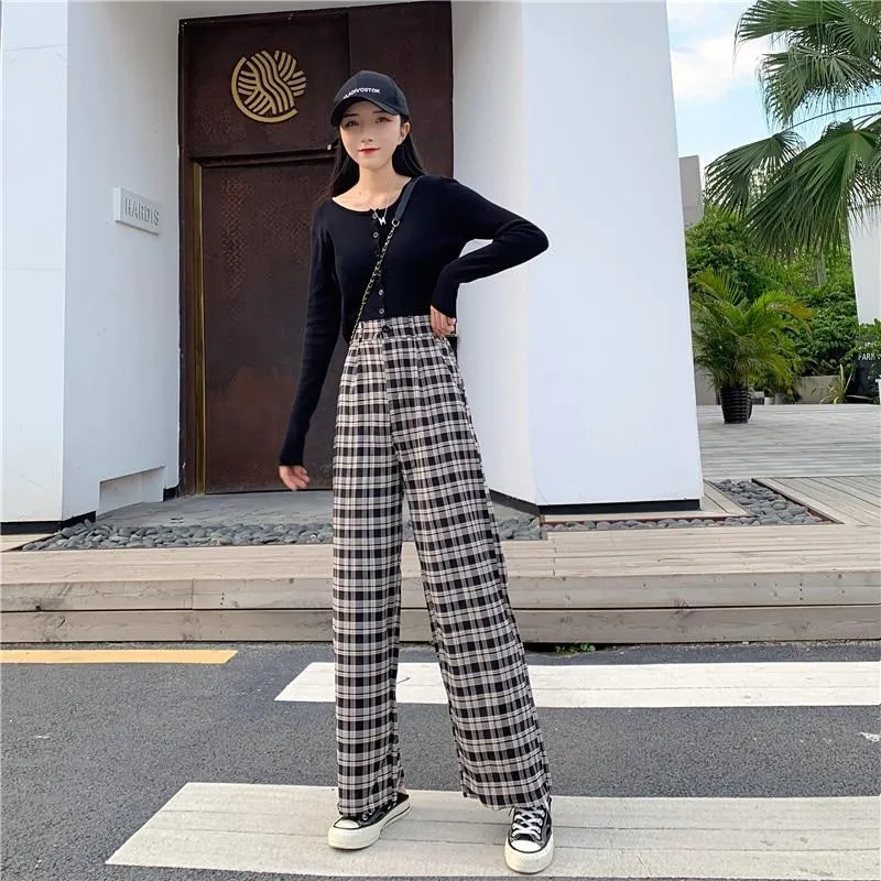 VINTAGE PLAID WIDE LEG PANTS