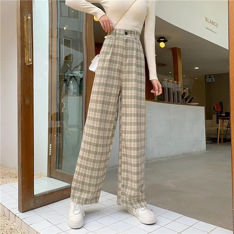 VINTAGE PLAID WIDE LEG PANTS
