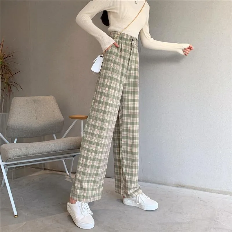 VINTAGE PLAID WIDE LEG PANTS