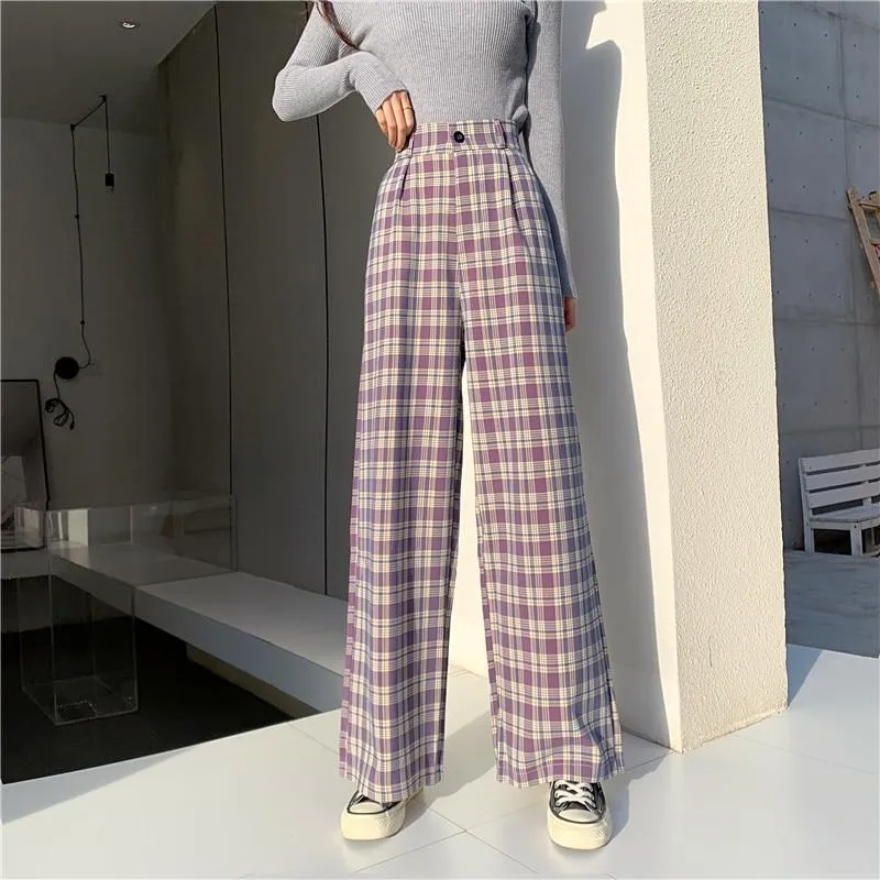 VINTAGE PLAID WIDE LEG PANTS