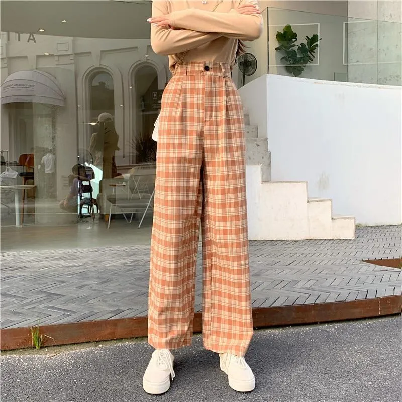VINTAGE PLAID WIDE LEG PANTS