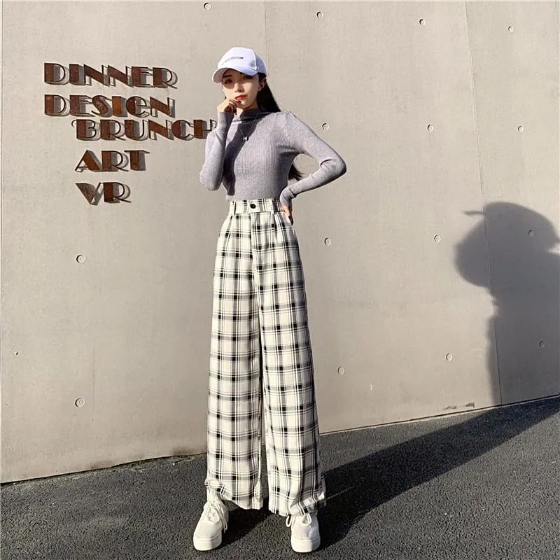 VINTAGE PLAID WIDE LEG PANTS