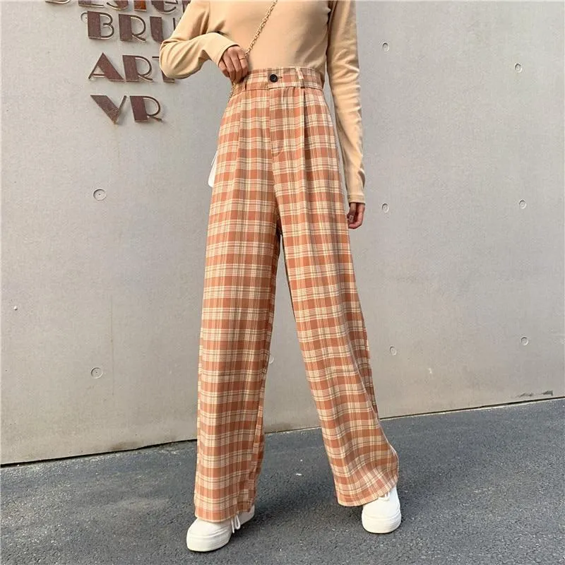 VINTAGE PLAID WIDE LEG PANTS