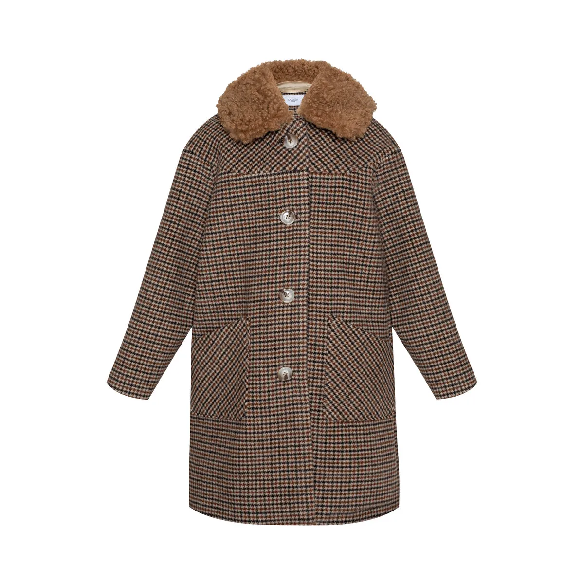 Virgin Wool Coat Houndstooth, Brown