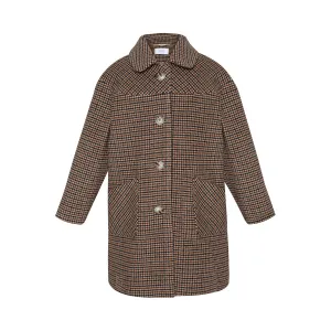 Virgin Wool Coat Houndstooth, Brown