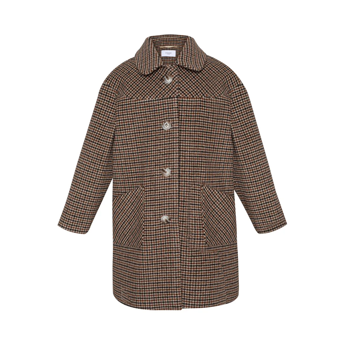 Virgin Wool Coat Houndstooth, Brown