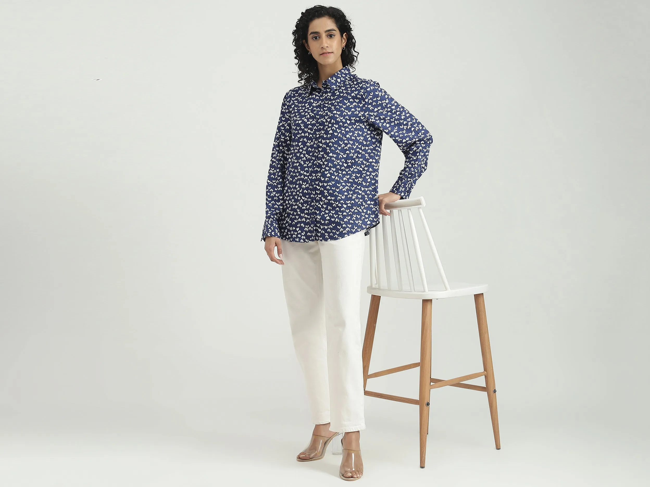 Viscose Printed Spread Collar Women Shirts