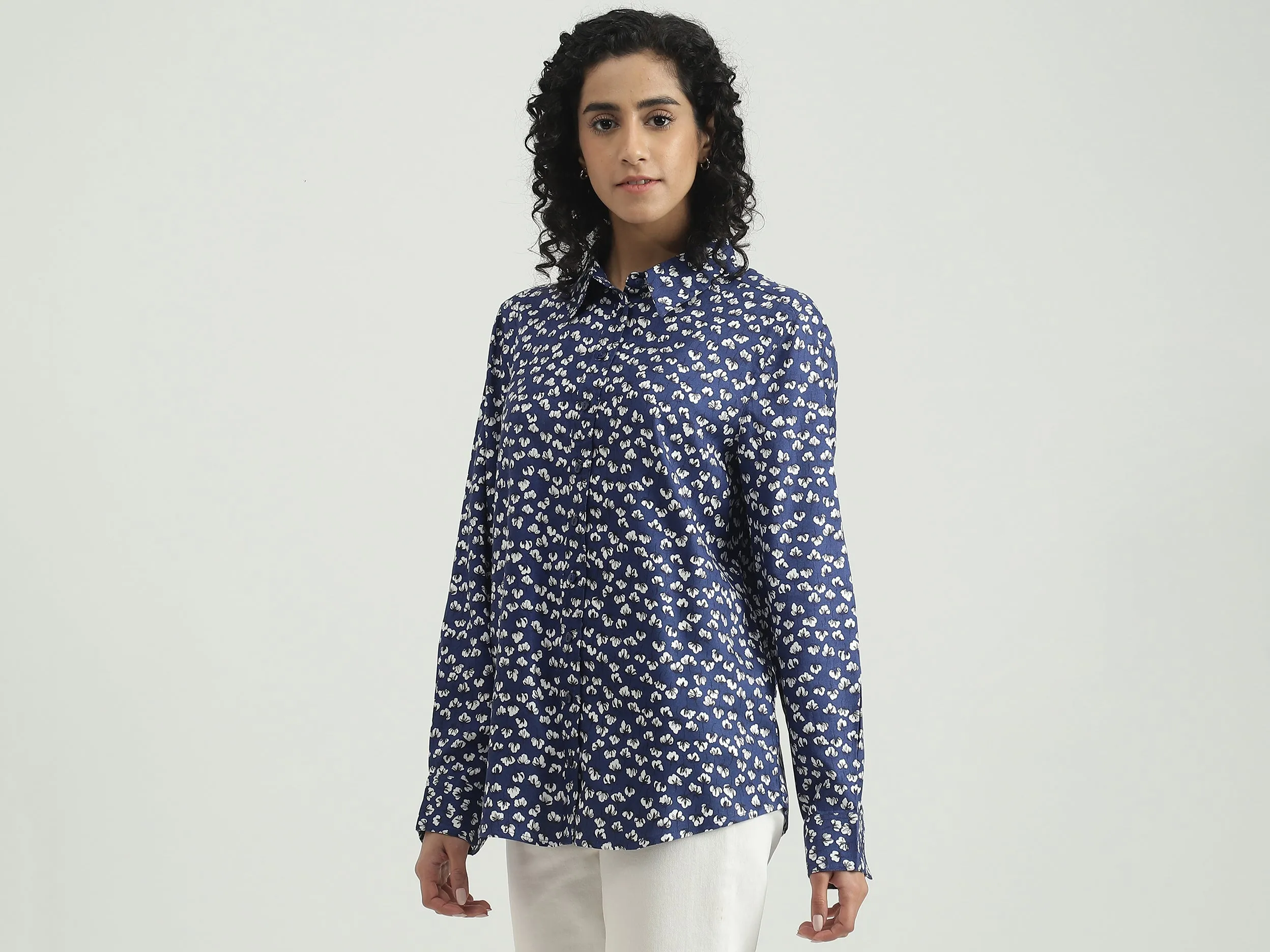 Viscose Printed Spread Collar Women Shirts