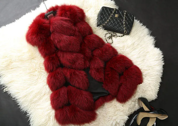 Warm Fashion Women Coat Fur Vest High-Grade Faux Fur Coat Fox Fur Long Vest Plus