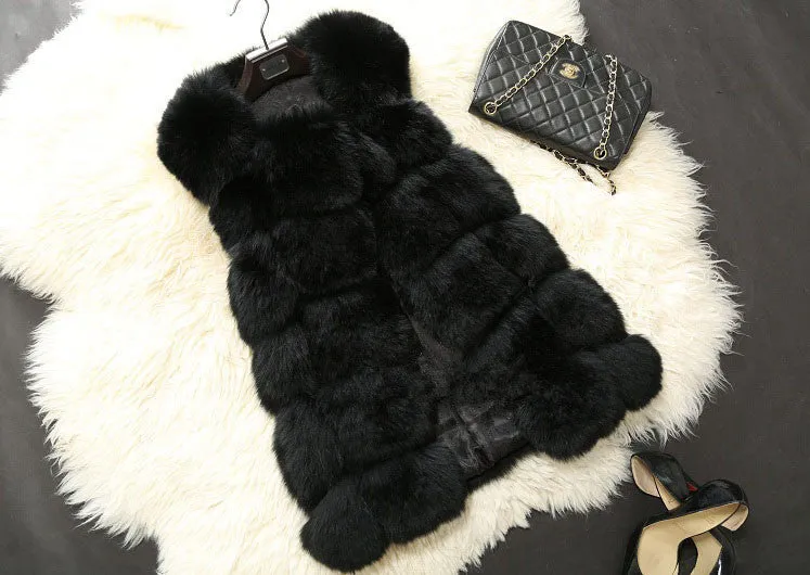 Warm Fashion Women Coat Fur Vest High-Grade Faux Fur Coat Fox Fur Long Vest Plus