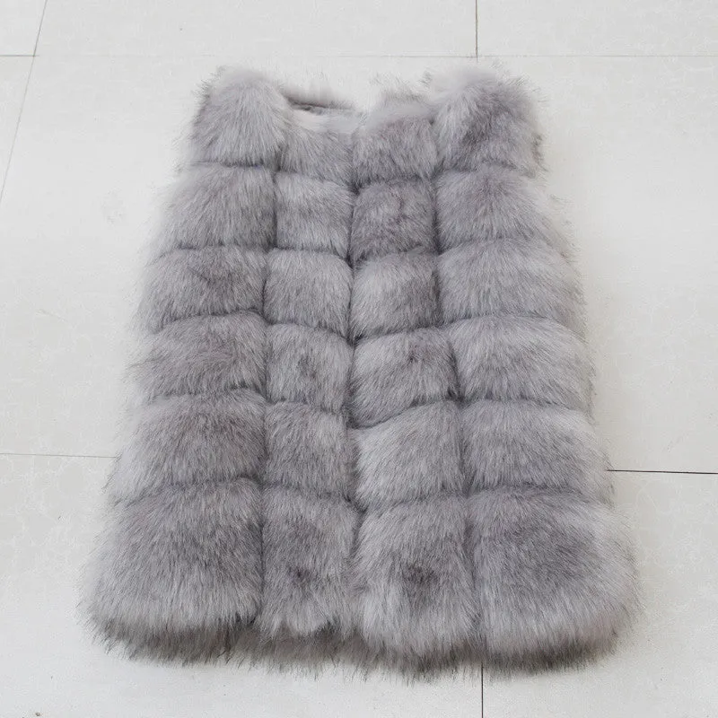 Warm Fashion Women Coat Fur Vest High-Grade Faux Fur Coat Fox Fur Long Vest Plus