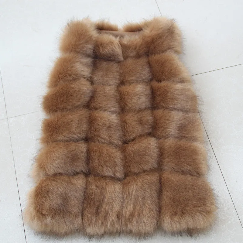 Warm Fashion Women Coat Fur Vest High-Grade Faux Fur Coat Fox Fur Long Vest Plus