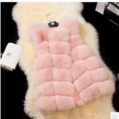 Warm Fashion Women Coat Fur Vest High-Grade Faux Fur Coat Fox Fur Long Vest Plus
