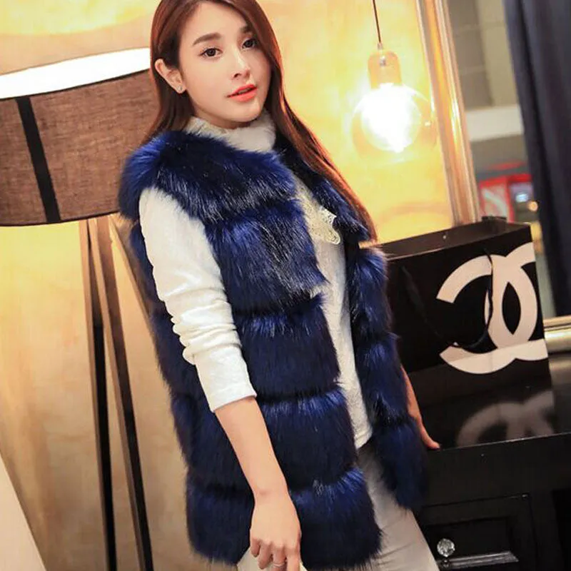 Warm Fashion Women Coat Fur Vest High-Grade Faux Fur Coat Fox Fur Long Vest Plus