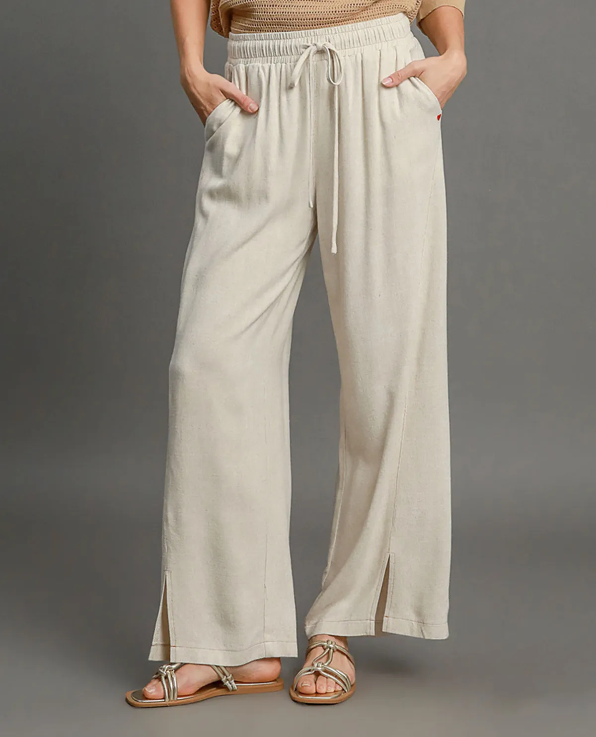 Washed Wide Leg Linen Pant