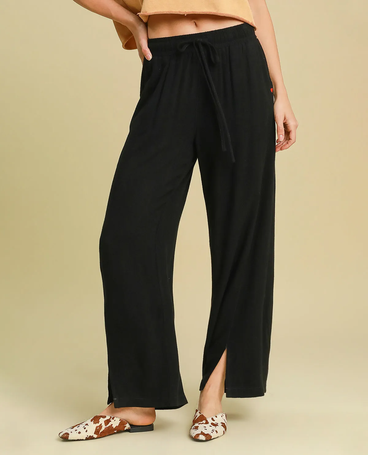 Washed Wide Leg Linen Pant
