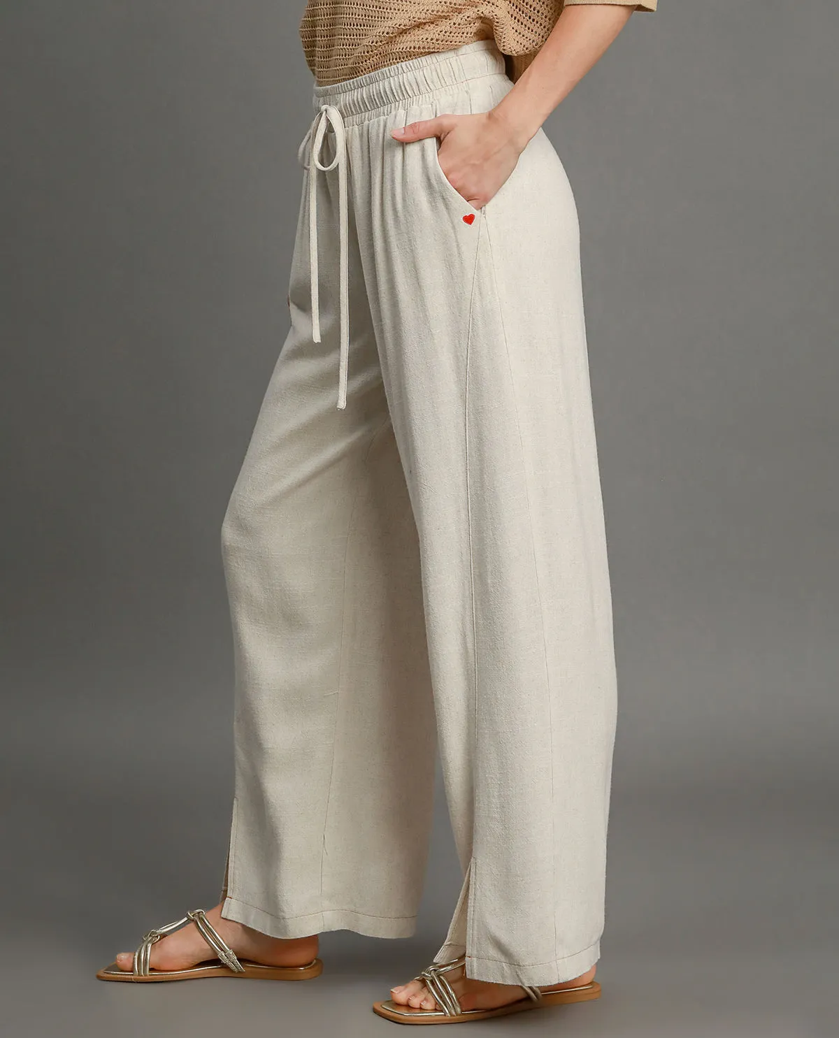 Washed Wide Leg Linen Pant