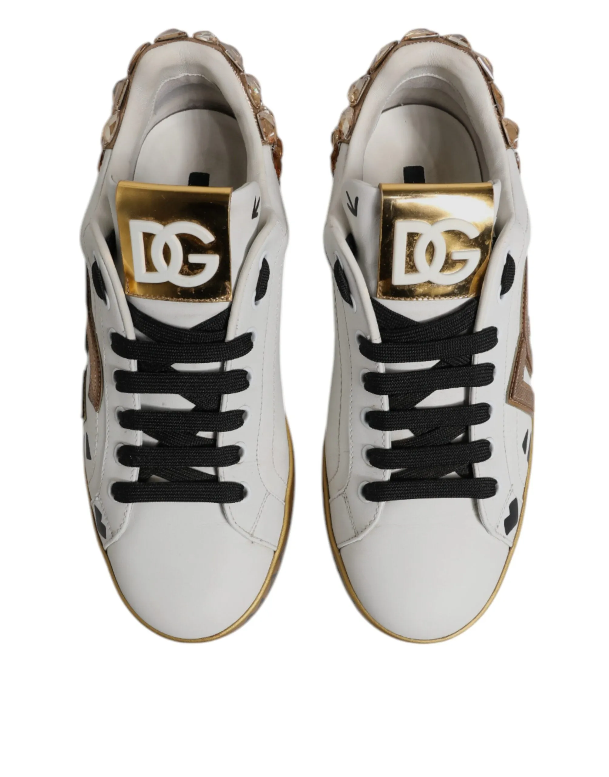 White Gold Crystal Logo Portofino Sneakers  Shoes
