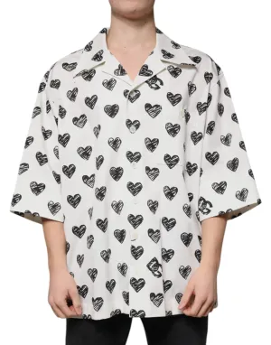 White Heart Print Short Sleeve Casual Shirt