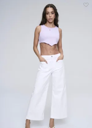 White High Rise Wide Leg Crop