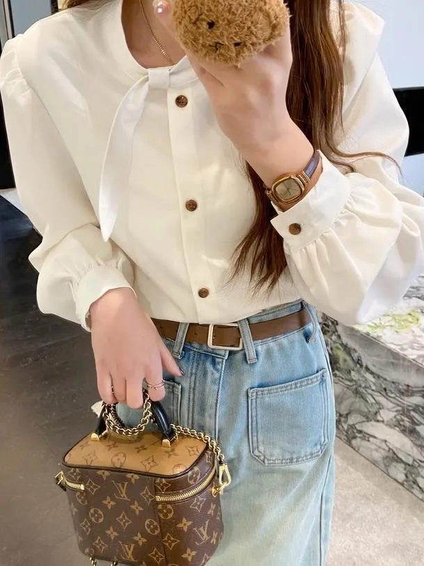 White Mandarin Collared Button Down Shirt